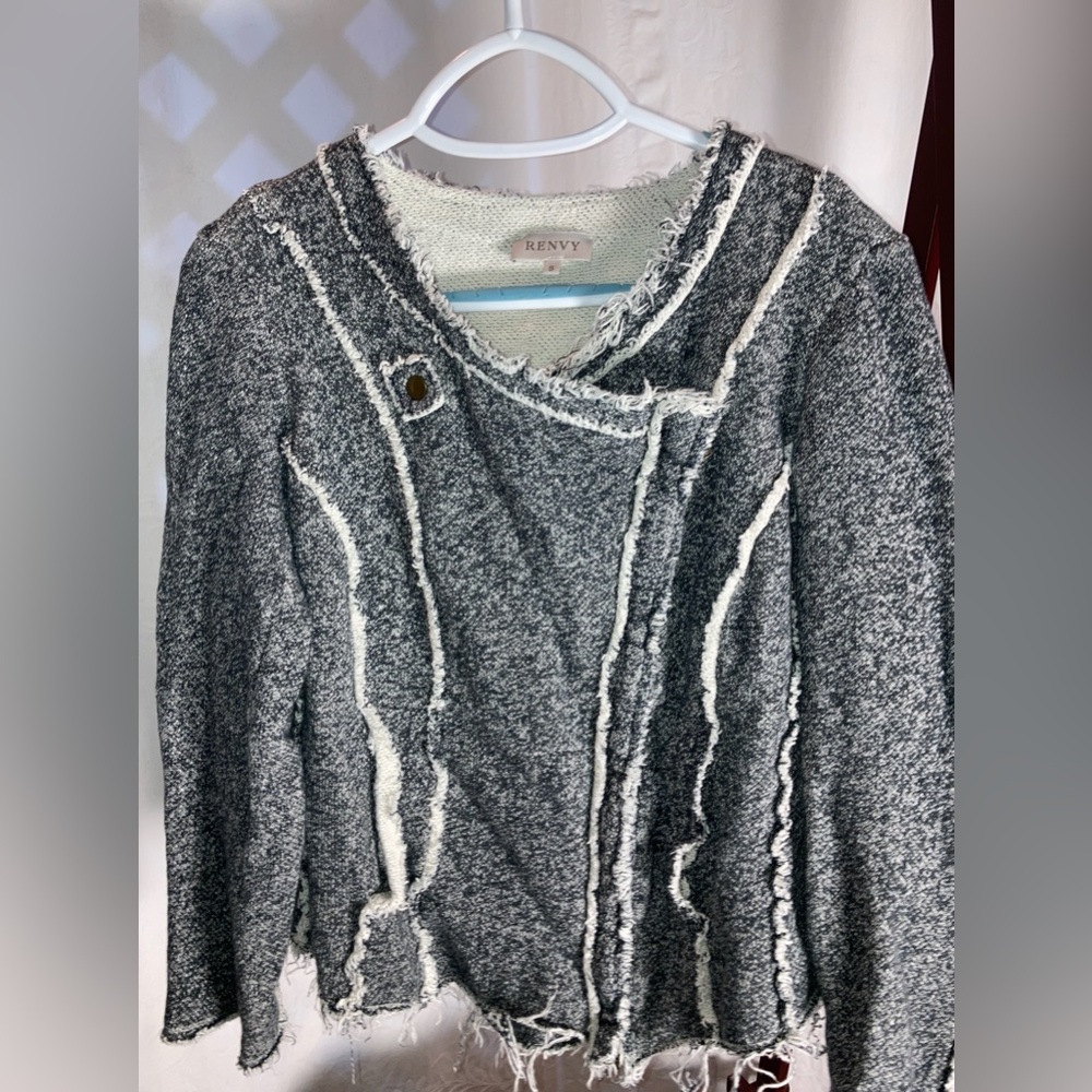 Renvy size S modern frayed zip front cardigan